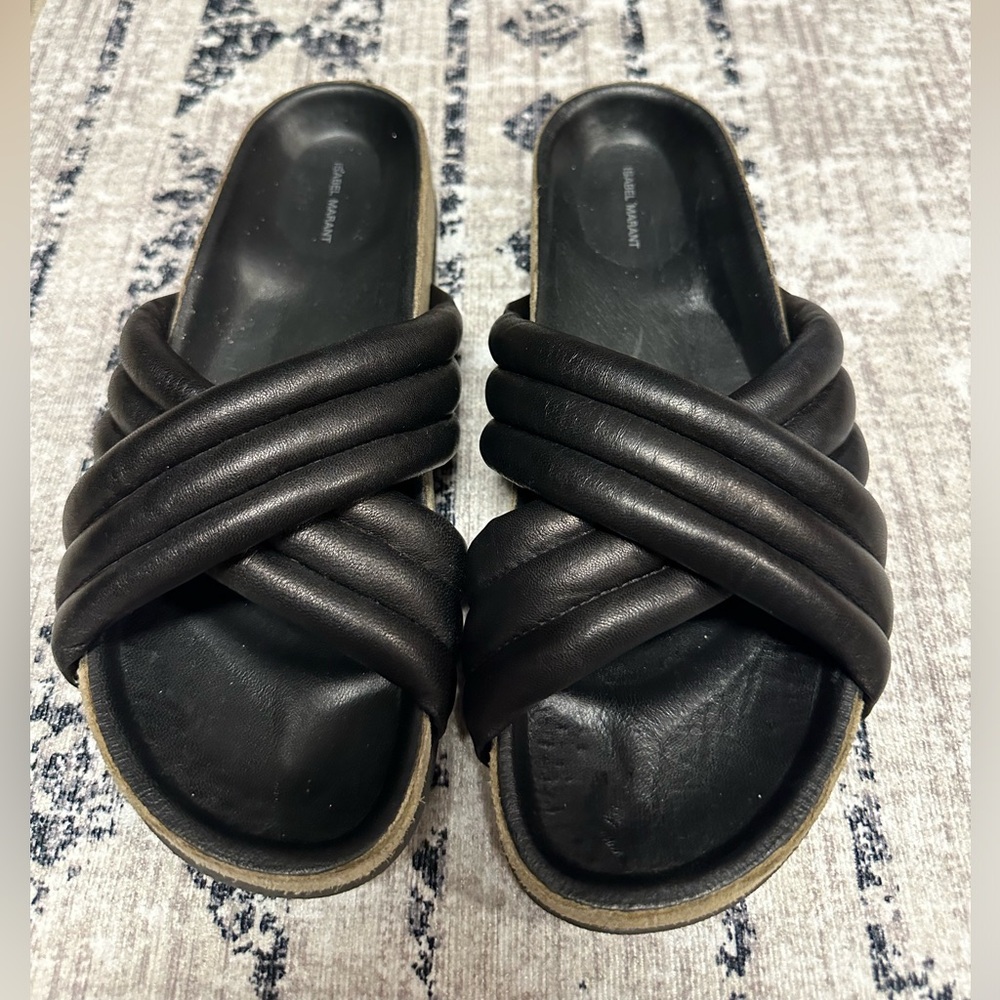 Isabel Marant ‘Holden’ leather cross-over slides size 8/ Fr 39